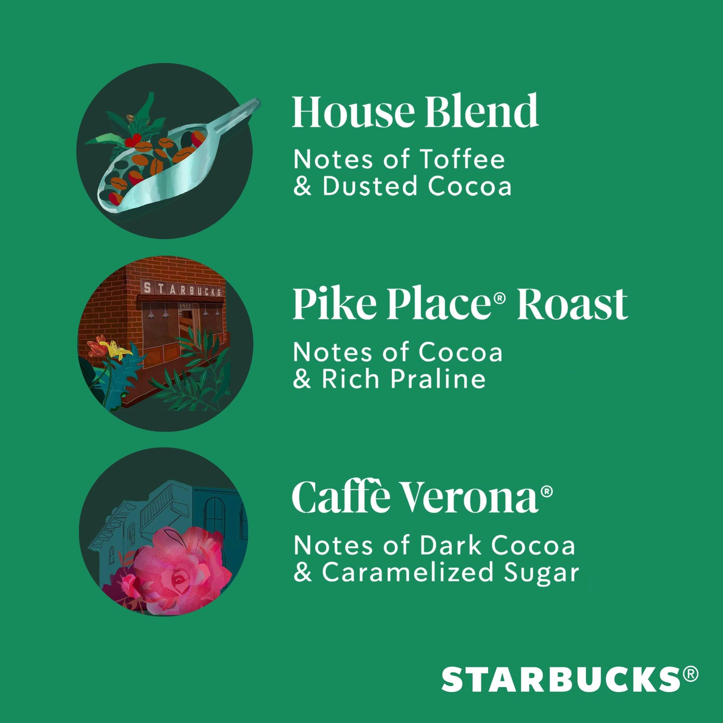 Starbucks Ground Coffee Variety Pack, Medium & Dark Roast, Decaf, 3 bags (12 oz each)