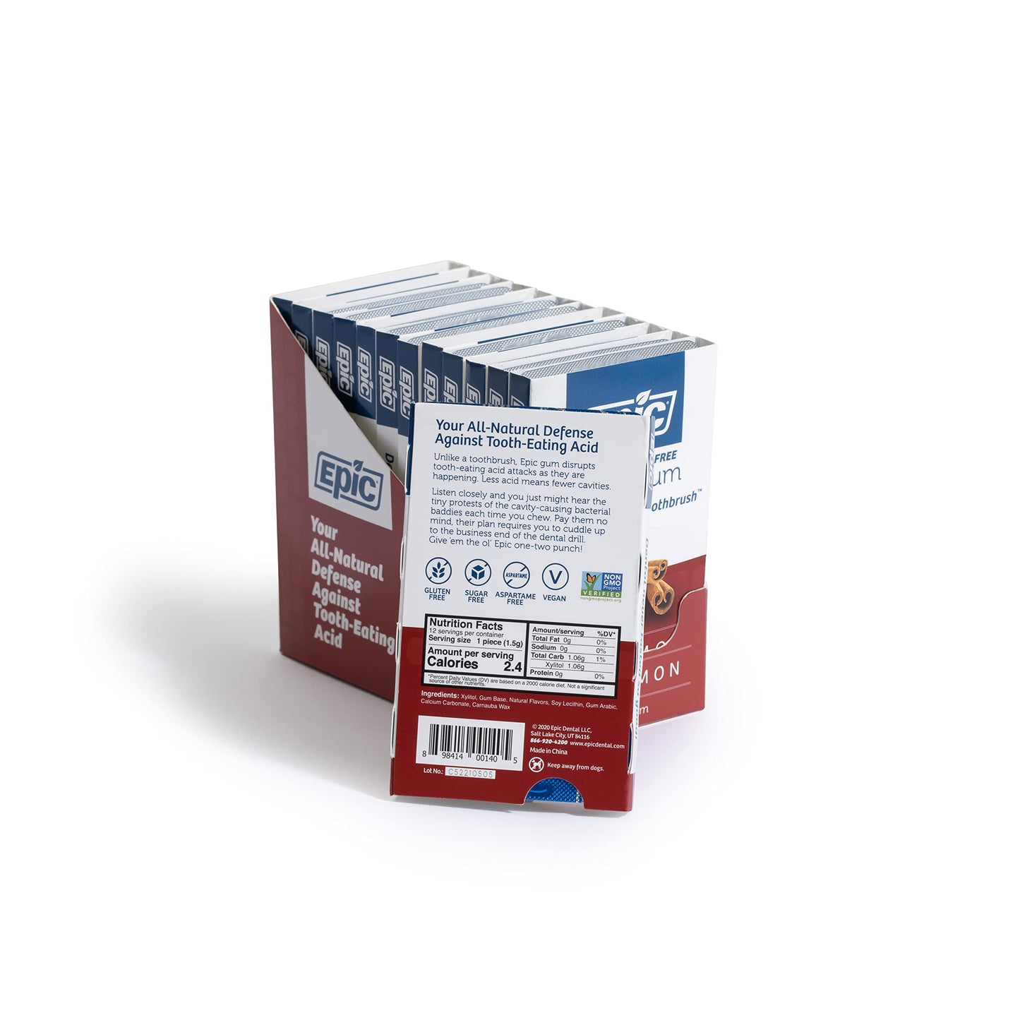 Epic Dental Cinnamon Gum - Xylitol Sweetened - Case Of 12-12 Pack12