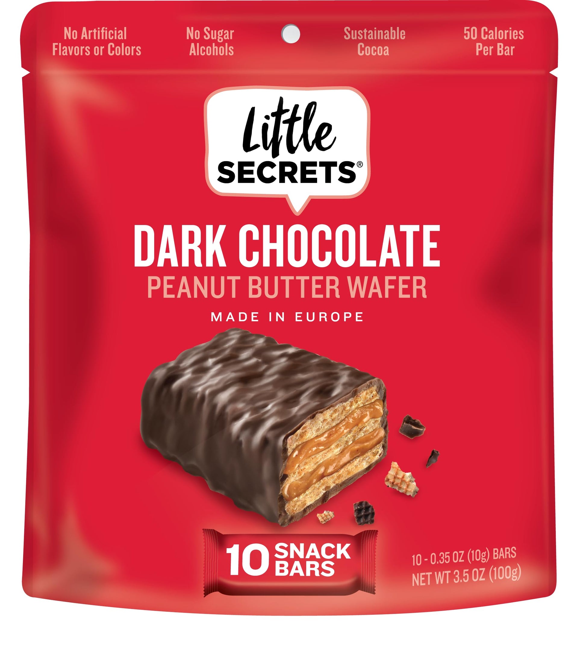 Little Secrets Dark Chocolate Peanut Butter Crispy Wafers - 3.5 Ounce - No Artificial Ingredients, Sustainable Cocoa