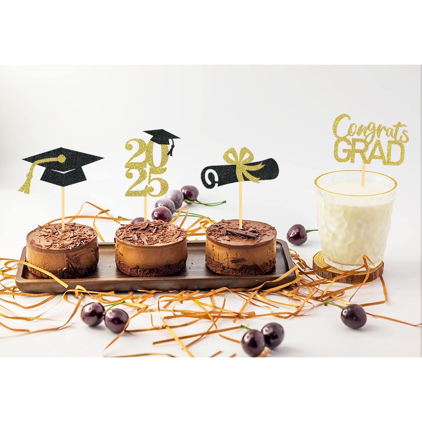 24Pcs Graduation Cupcake Toppers, Graduation Cupcake Picks For Cupcake Food Decorations - Class Of 2025 Cupcake Toppers Supplies (Gold)