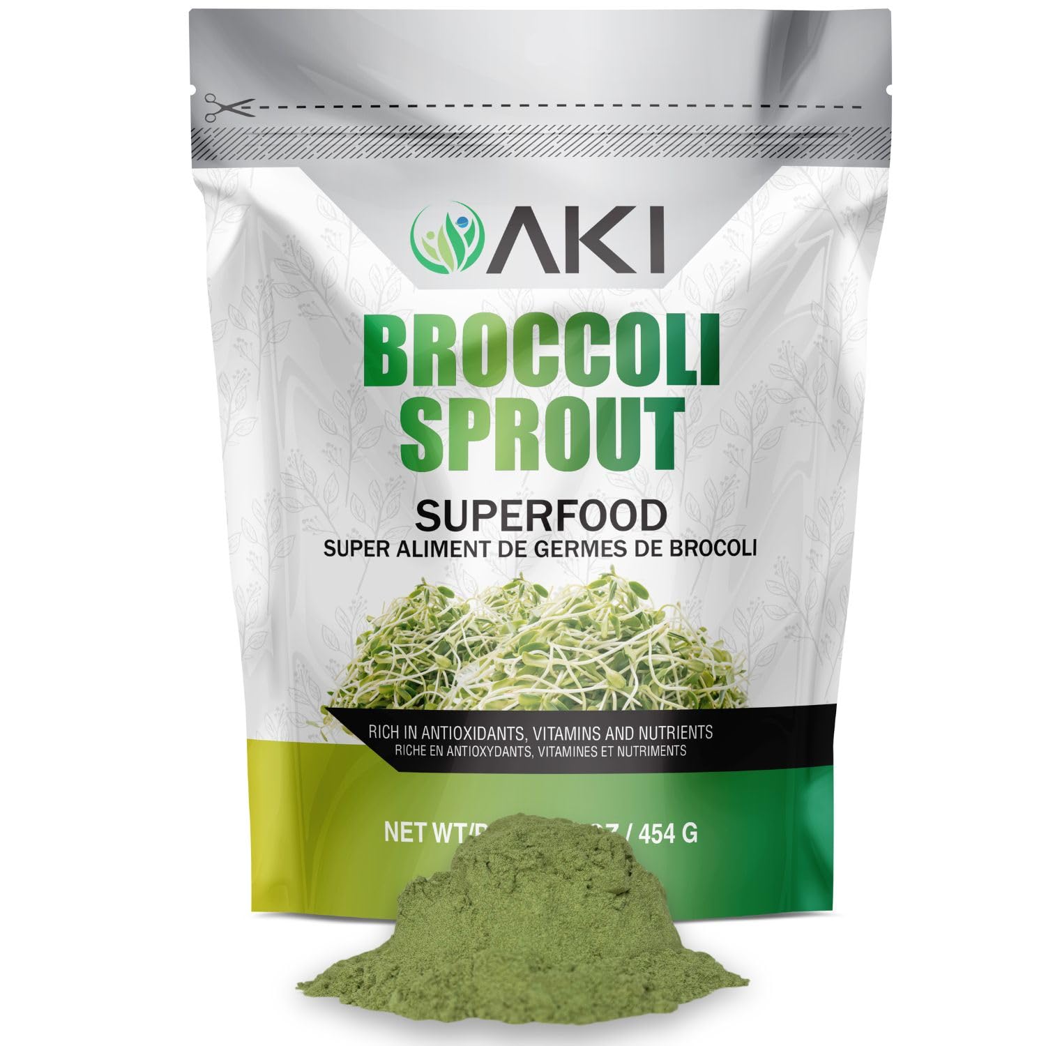 AKI ORGANIC Broccoli Sprout Powder - Non-GMO Superfood for Smoothies - 16 oz