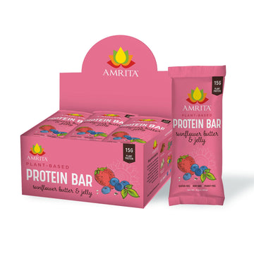 Amrita Sunflower Butter & Jelly High Protein Bars - Gluten-Free Snacks - 15G Of Plant Based Protein - High Fiber, No Nut & Dairy