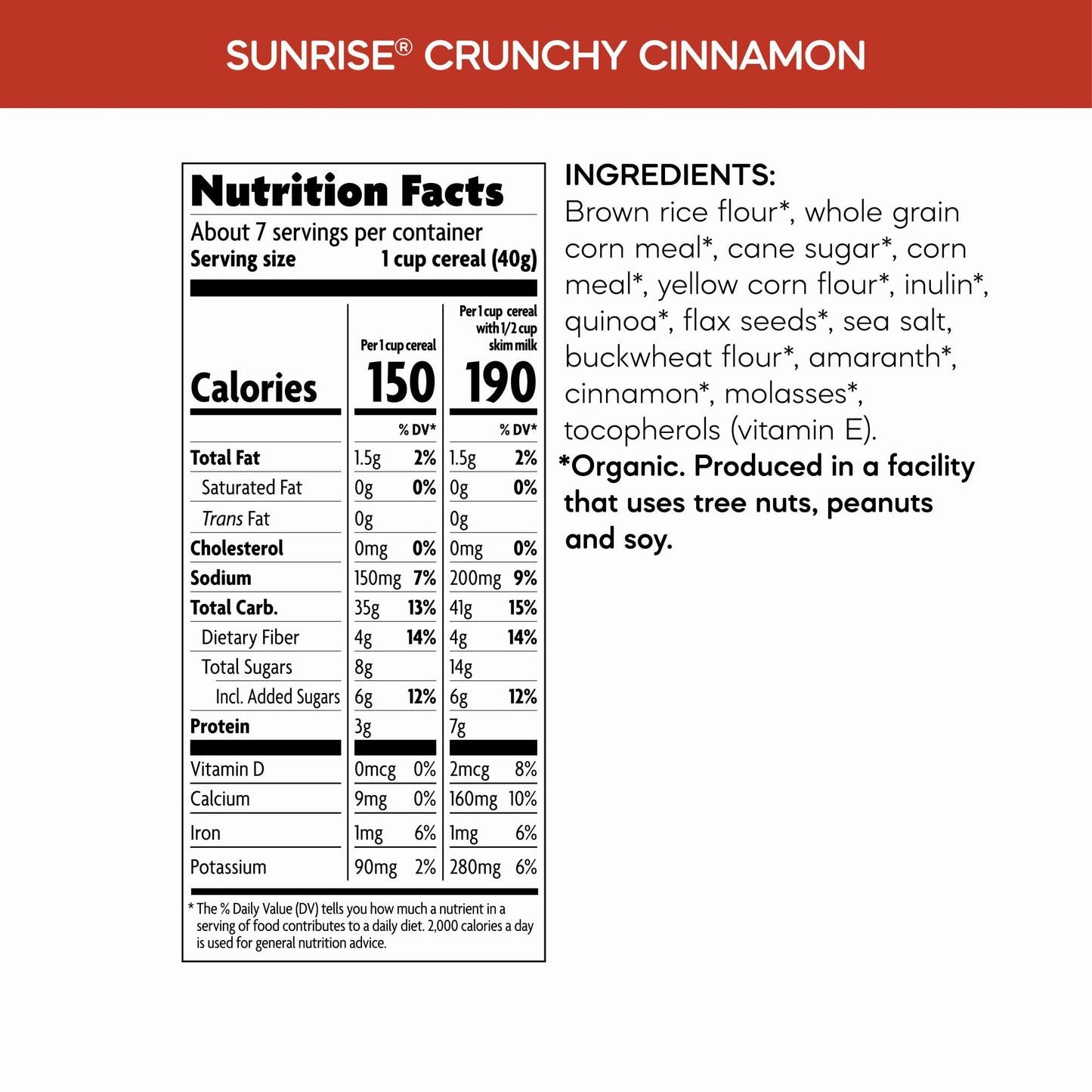 Nature s Path Organic Sunrise Crunchy Cinnamon Cereal, 10.6 oz (Pack of 12), Gluten Free, Non-GMO