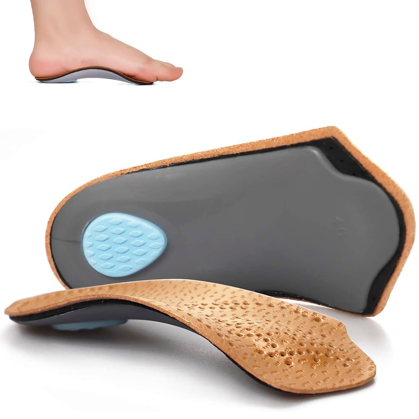 Orthotic Inserts 3/4 Length, Half Plantar Fasciitis Support With Metatarsal Pad Heel Cushion,?Light Leather Foot Shoe Insoles Fo