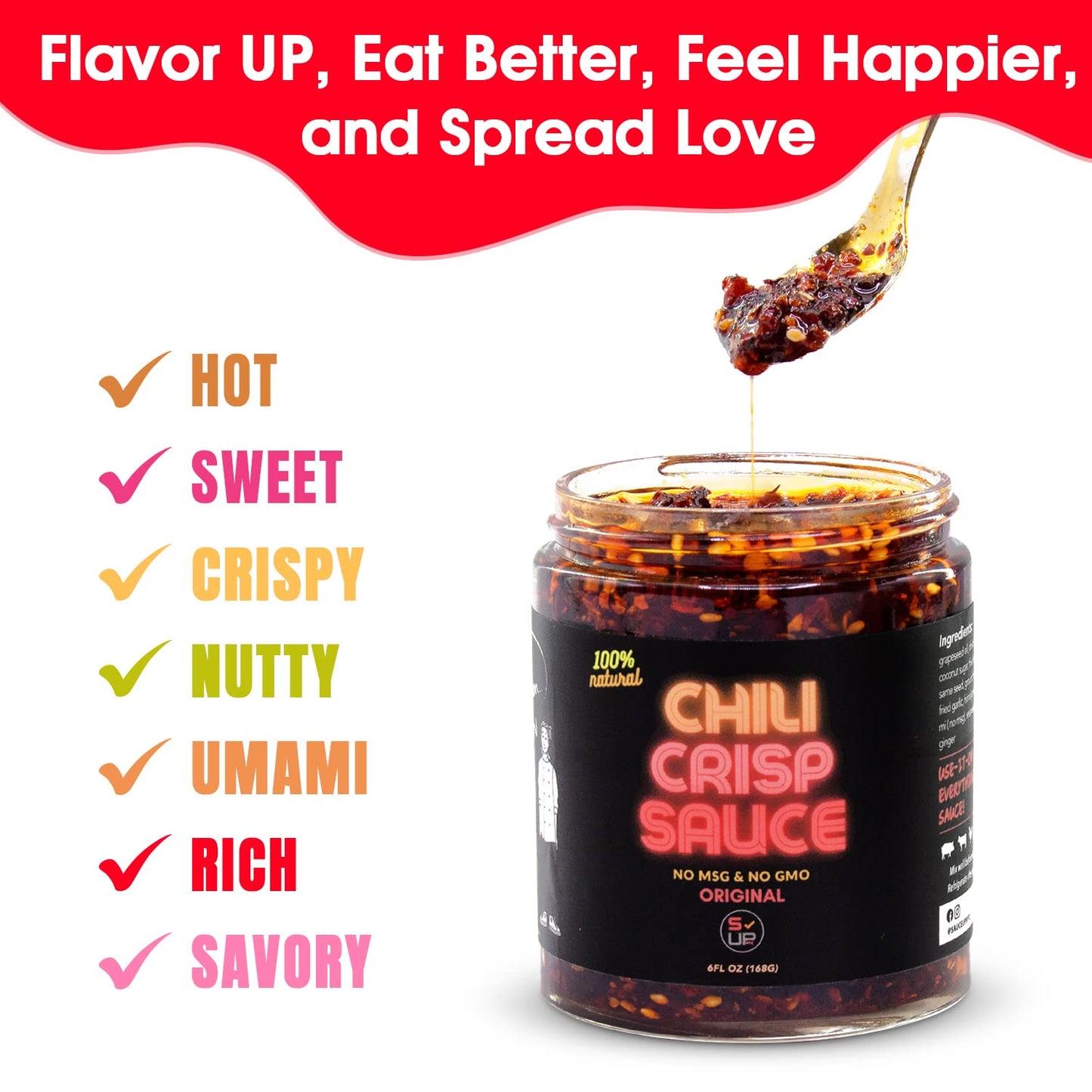 SAUCE UP NYC Extra Spicy Chili Crisp Sauce, Vegan, Gluten-Free, 6oz, Pack of 1