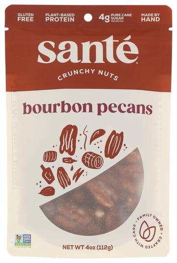 Sante Bourbon Pecans, Plant-Based Protein, Kosher, Gluten Free, Non-GMO, 4 OZ (Pack of 6)
