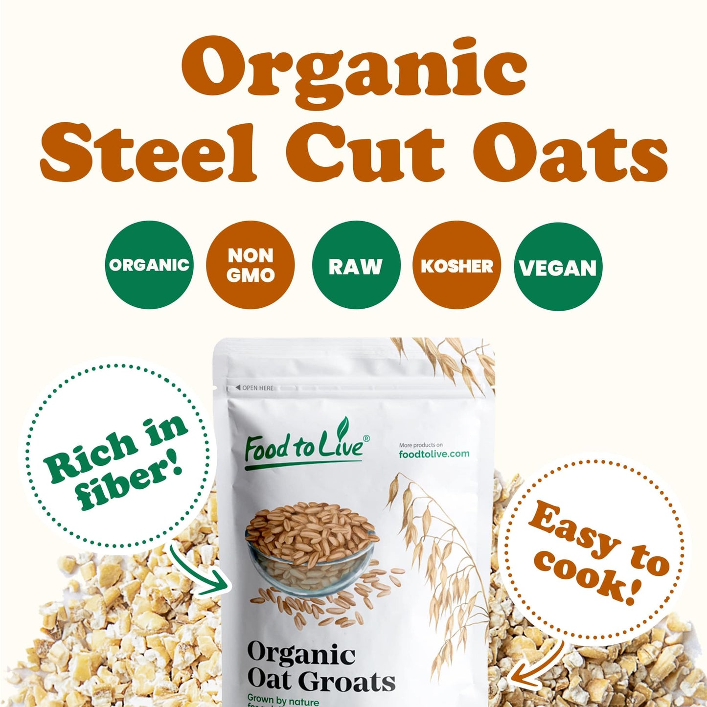 Food To Live Organic Steel Cut Oats, 1.5 Pounds — 100% Whole Grain Irish Oats, Non-Gmo Cereal, Non-Irradiated, Vegan, Bulk, Product Of The Usa