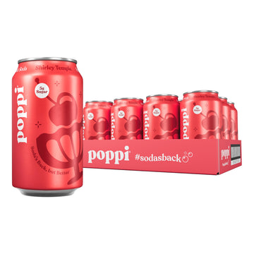 Poppi Sparkling Prebiotic Soda Beverage With Apple Fruit Beverage Vinegar  Seltzer Water And Fruit Juice  Shirley Temple  12 Fl Oz  Pack Of 12
