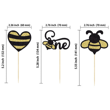 Gyufise 24Pcs Bumble Bee One Cupcake Toppers Heart Bumble Bee Cake Decorations For Boy Girl 1St Birthday Decorations Bee Baby Sh