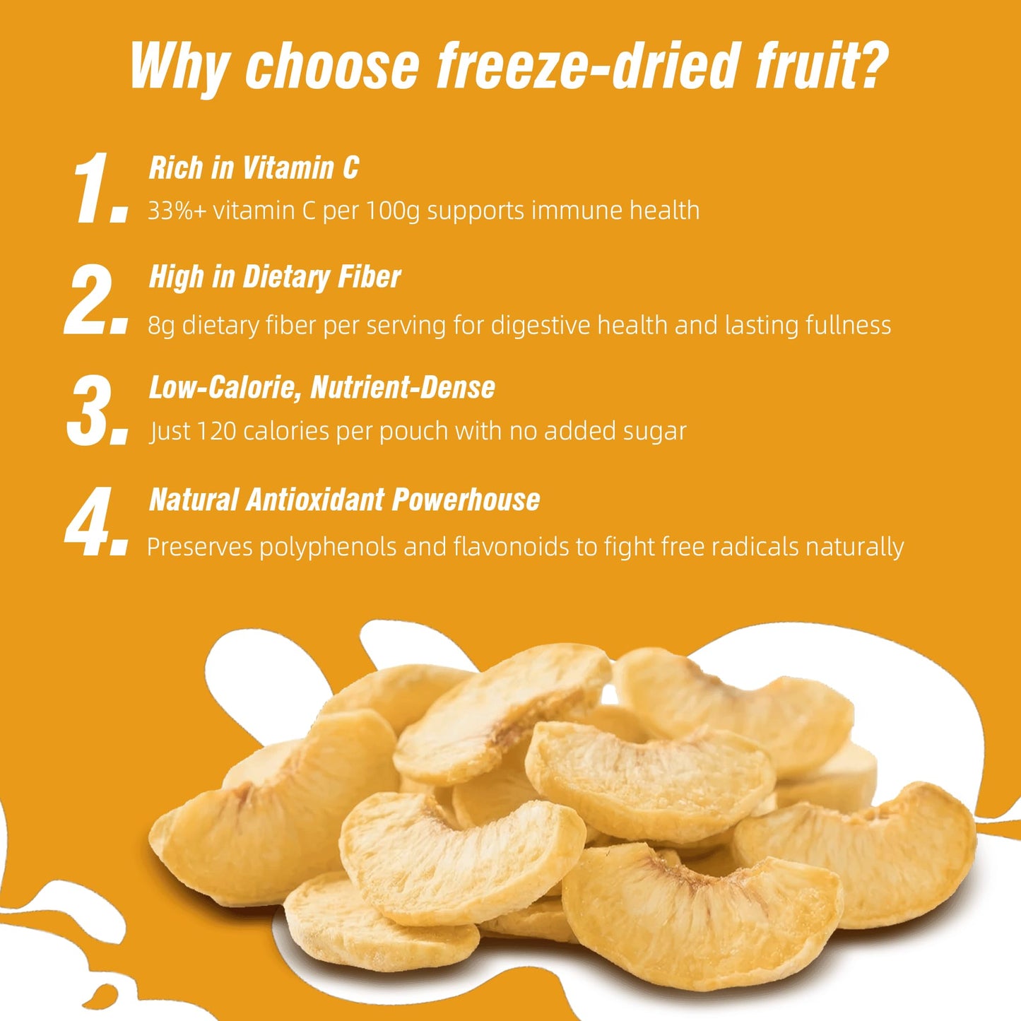 MATINÉE Freeze Dried Peaches, Dehydrated Fruit Snack, Vegan, Non-GMO, Preservative Free, 1.2oz, Pack of 4