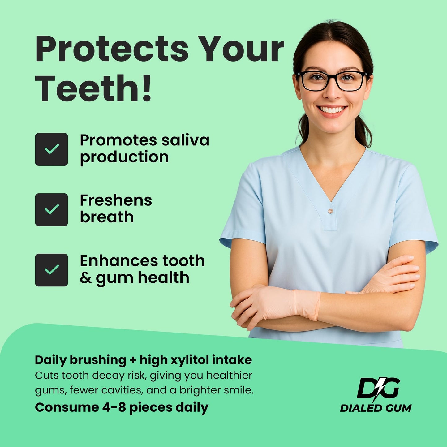 Dialed Xylitol Gum (250 Pieces) | 100% Xylitol | Healthy Dental Gum to Protect Teeth | Aspartame Free | Sugar Free  Gluten-Free  Vegan | Natural Spearmint Flavor