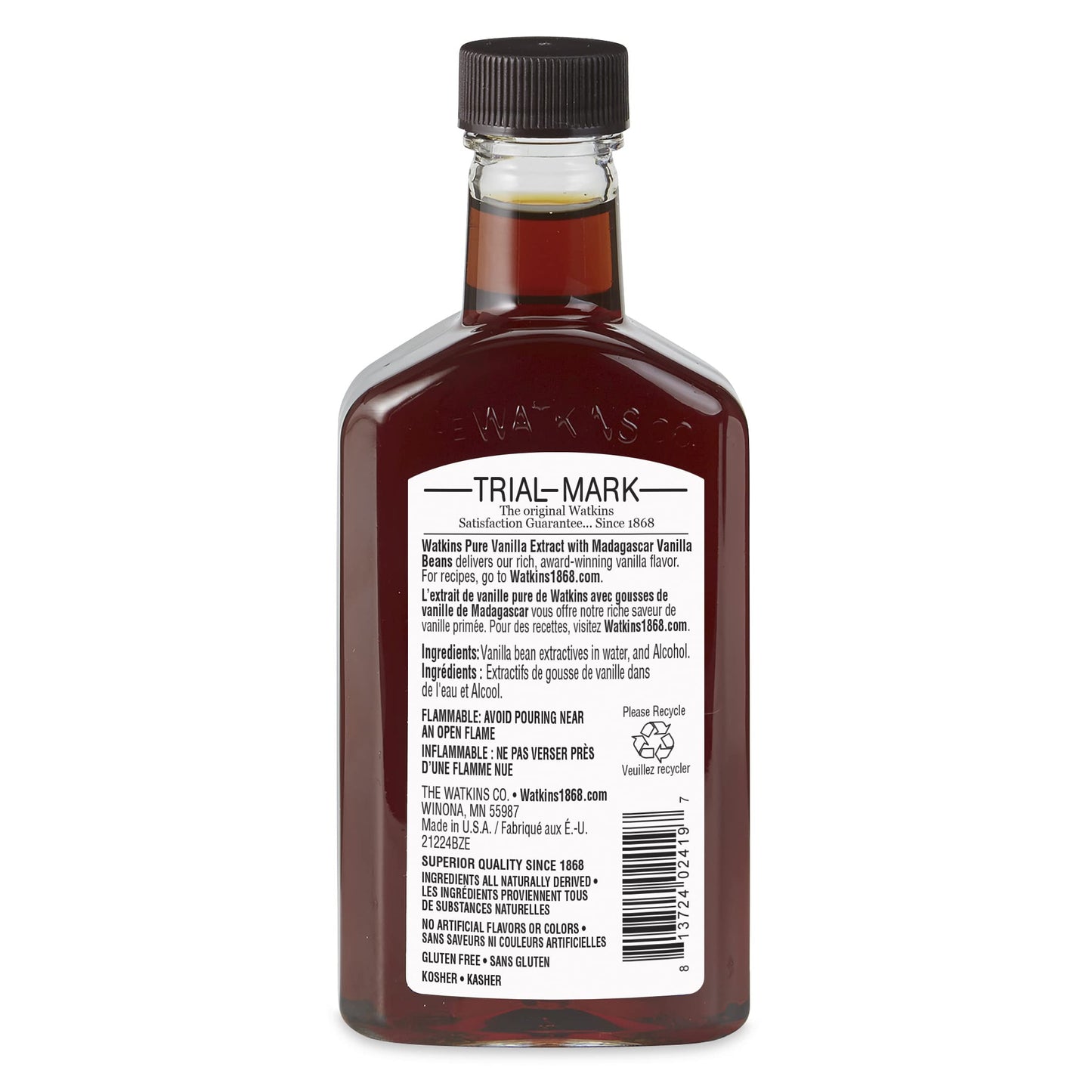 Watkins Pure Vanilla Extract With Madagascar Vanilla Beans Non-Gmo Kosher 4 Oz. Bottle 1-Pack