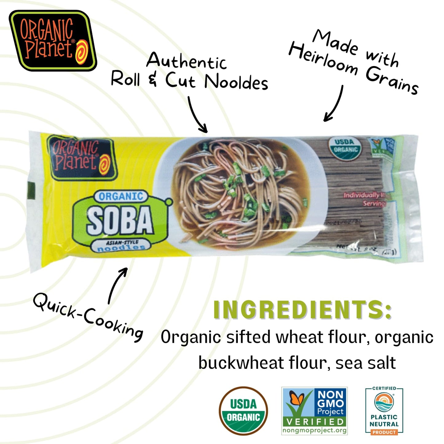 Organic Soba Noodles, Made With Wheat & Buckwheat, Dried Asian Pasta, Quick Cooking, Non-Gmo, 8 Oz (6 Pack)