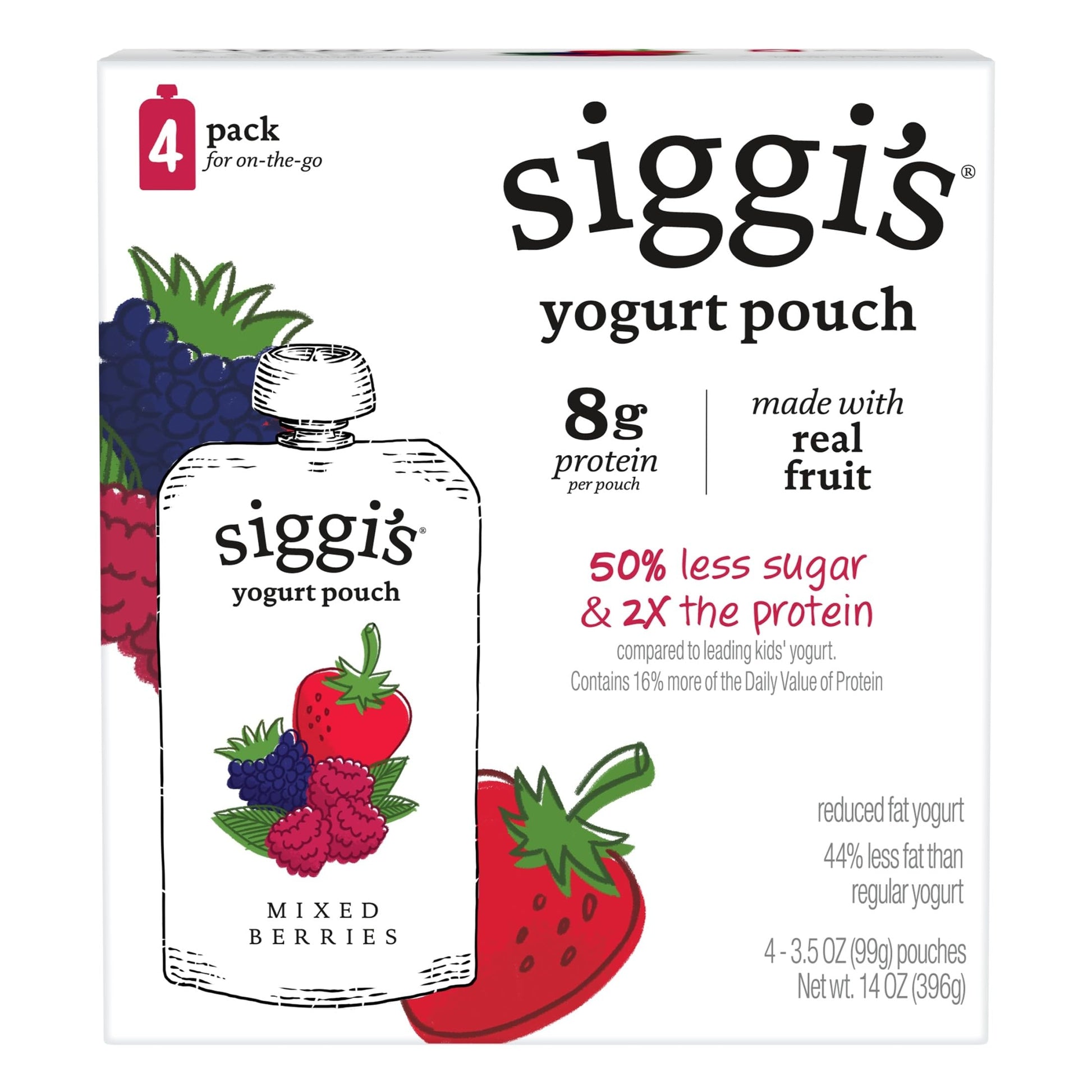 siggis Kids Lowfat Yogurt Pouches, Mixed Berries, 3.5 oz. Each, 4 Ct - 2% Milkfat