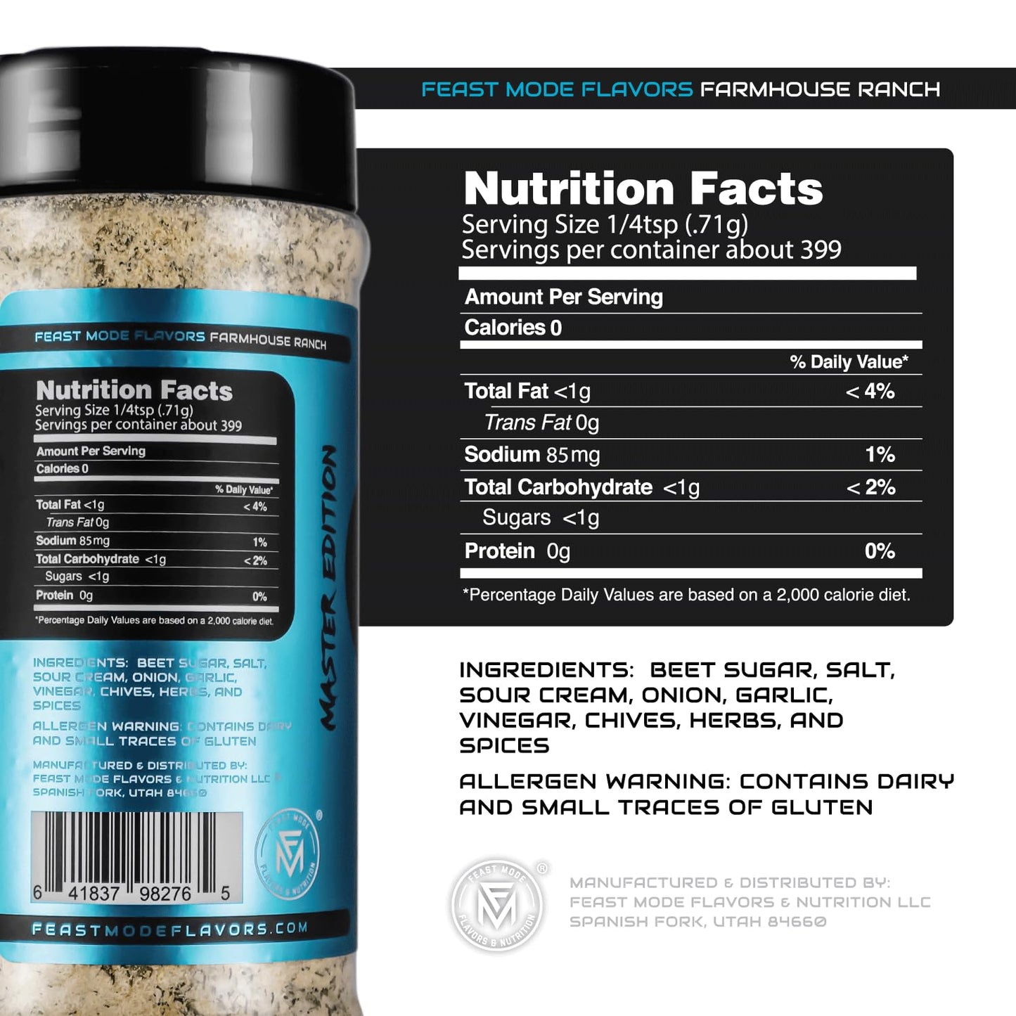 Farmhouse Ranch Seasoning | Feast Mode Flavors 10Oz Master Edition | Low Sodium | Low Calorie | Zero Artificial Fillers Binders