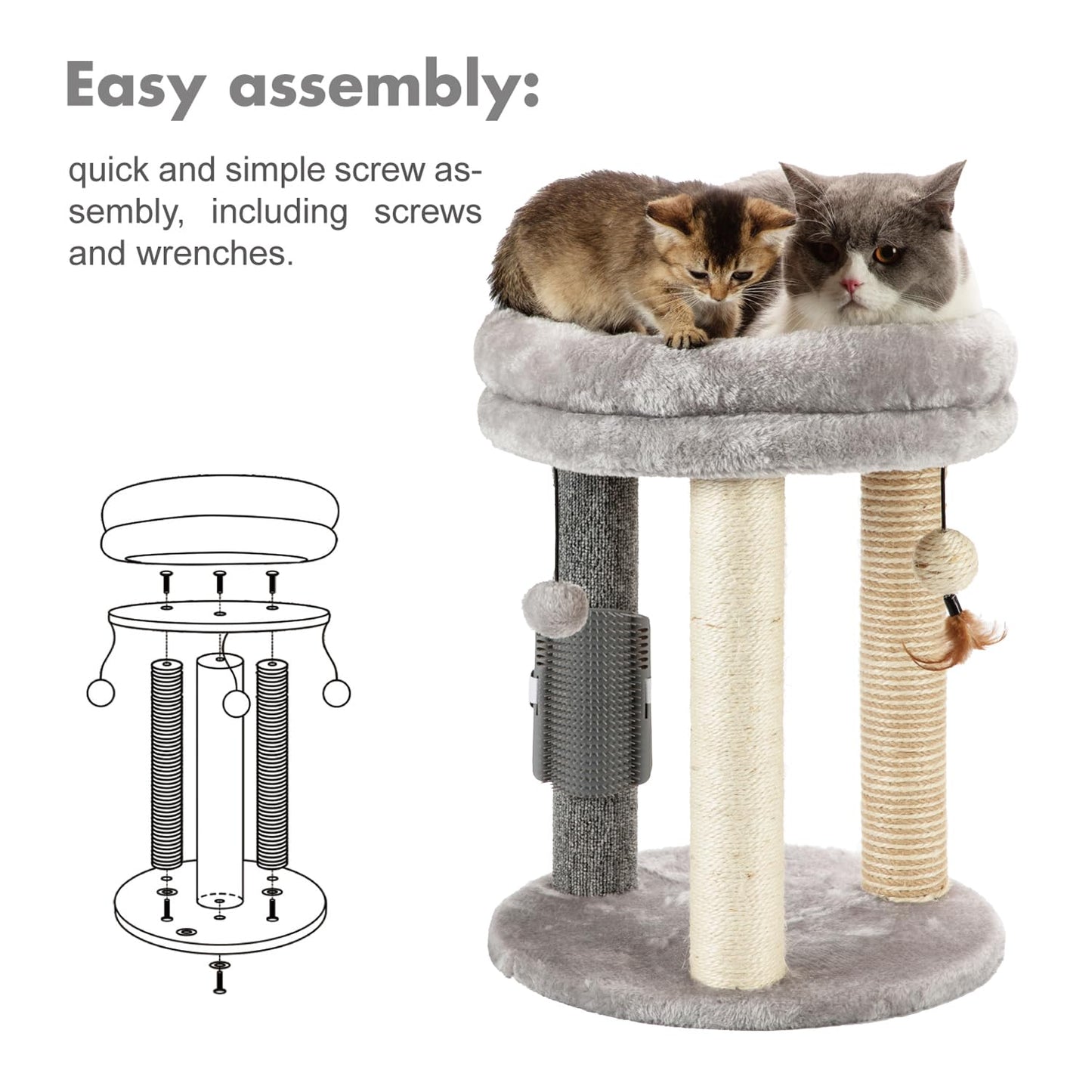 Mecool 4In1 Small Cat Tree,Scratching Post With Tower Soft Cat Bed, Sisal Carpet Jute Posts With Three Hanging Ball Toys And Mas