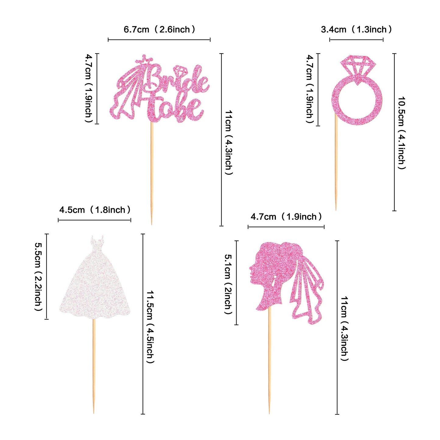 Ercadio 24 Pack Bride To Be Cupcake Toppers Pink Glitter Wedding Dress Ring Cupcake Picks Bride To Be Cake Toppers Wedding Engag