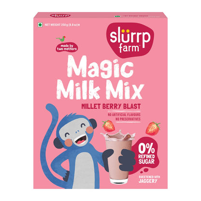 Slurrp Farm No Sugar Berry Blast Milk Mix, Sweetened With Jaggery Powder, Contains Oats And Jowar, With 10 Essential Nutrients, 