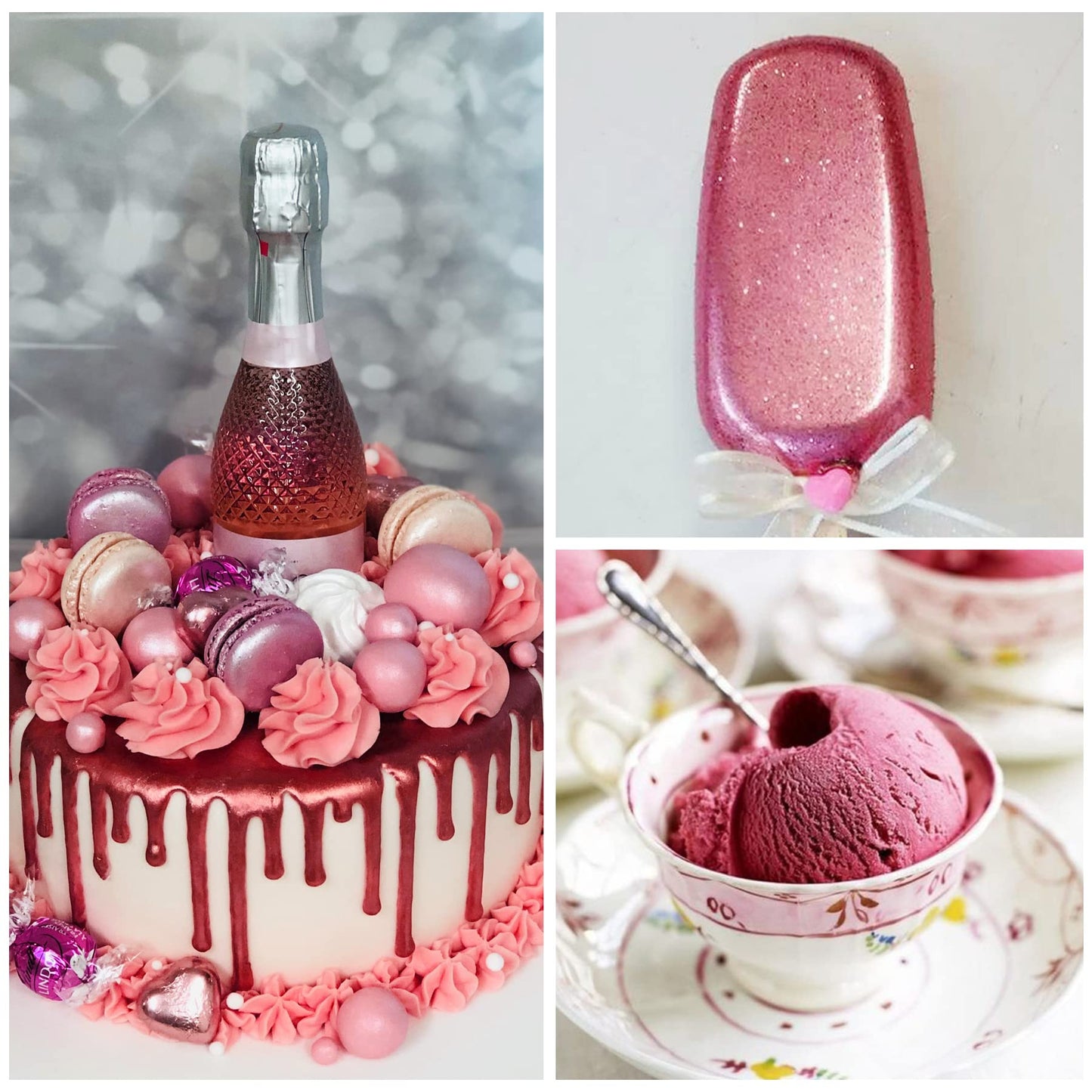 Limino Edible Glitter Spray - 10g Metallic Luster Dust for Baking, Cake Decorating, Drinks - Fuchsia