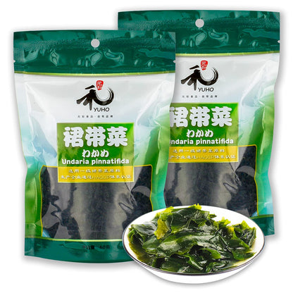 YUHO First-grade Wakame Raw Material, Hand-Harvested, Sun Dried Seaweed, Soft Texture, Mild Taste, HACCP certification 2.12 Oz B