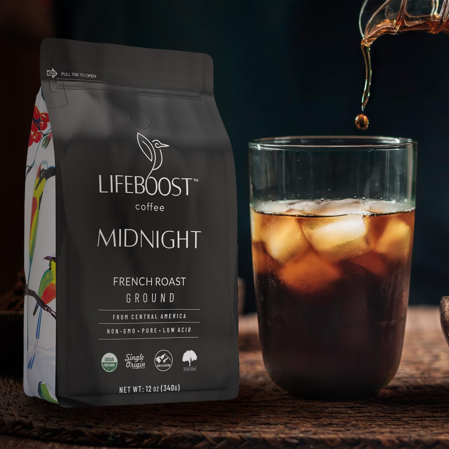 Lifeboost Midnight French Roast Coffee Ground - Non-Gmo Single Origin Usda Organic Low Acid Coffee French Roast - Third Party Te