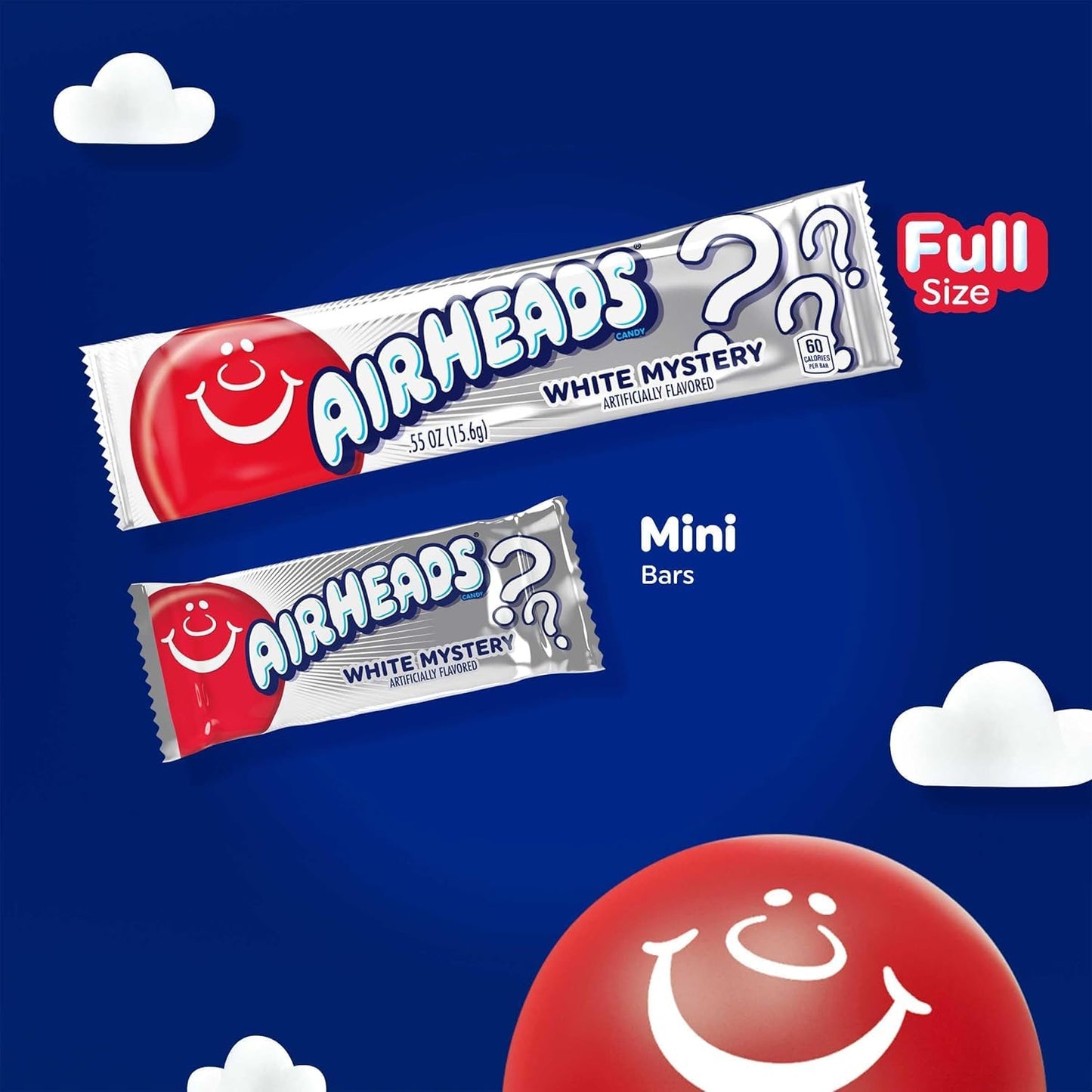 Airheads Candy, White Mystery Flavor, Individually Wrapped Full Size Bars, Taffy, Non Melting, Party, Pack Of 36 Bars