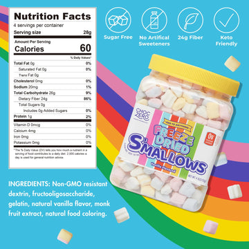 ChocZero Freeze Dried Marshmallow Bits - Zero Sugar Marshmallows - Keto, Fun Shapes, Baking, Ice Cream and Cereal Topping - 4 Ou