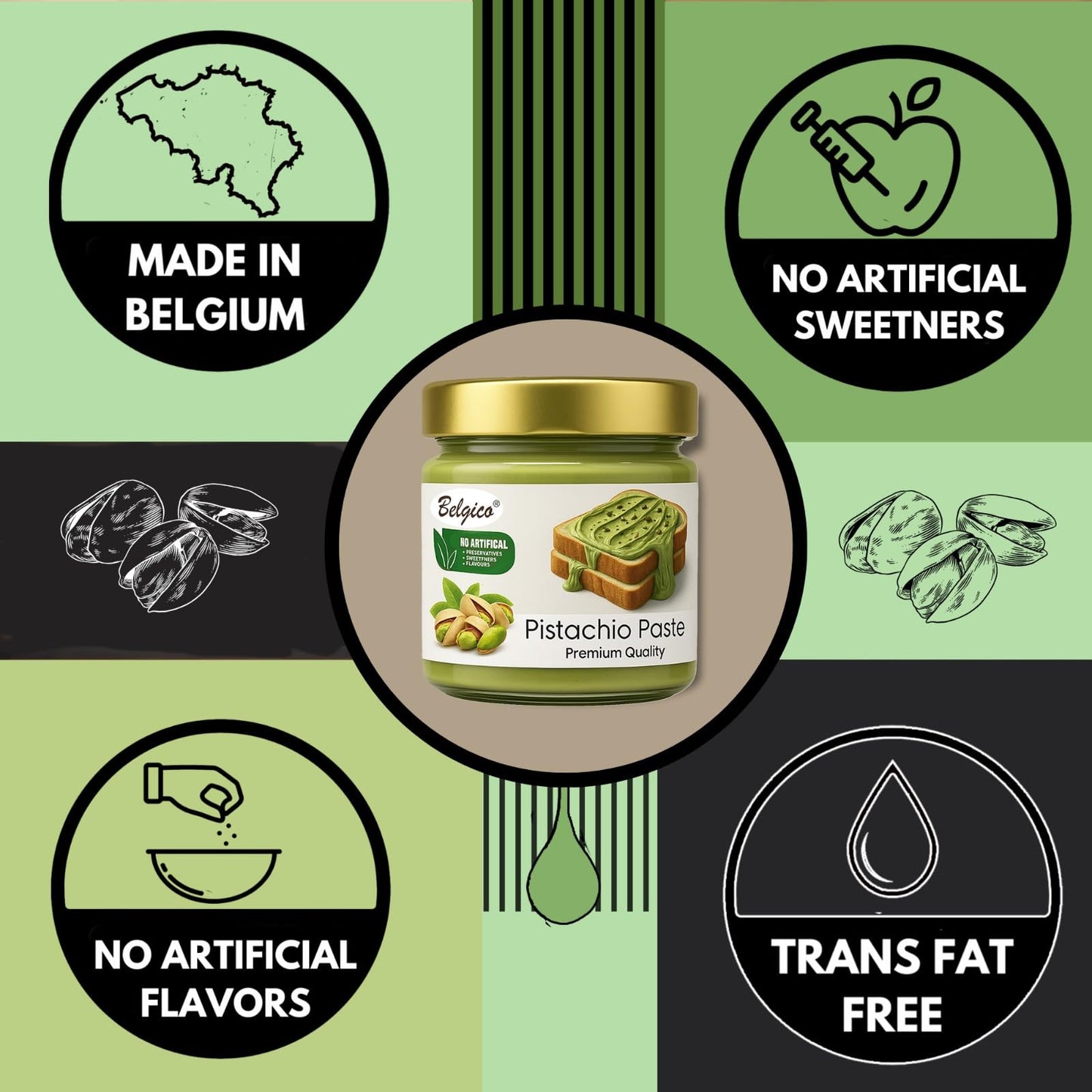 Belgico Pistachio Paste - Premium Pistachio Cream For Dubai Chocolate - Kosher Nut Butter Spread - Crema De Pistacho For Baking