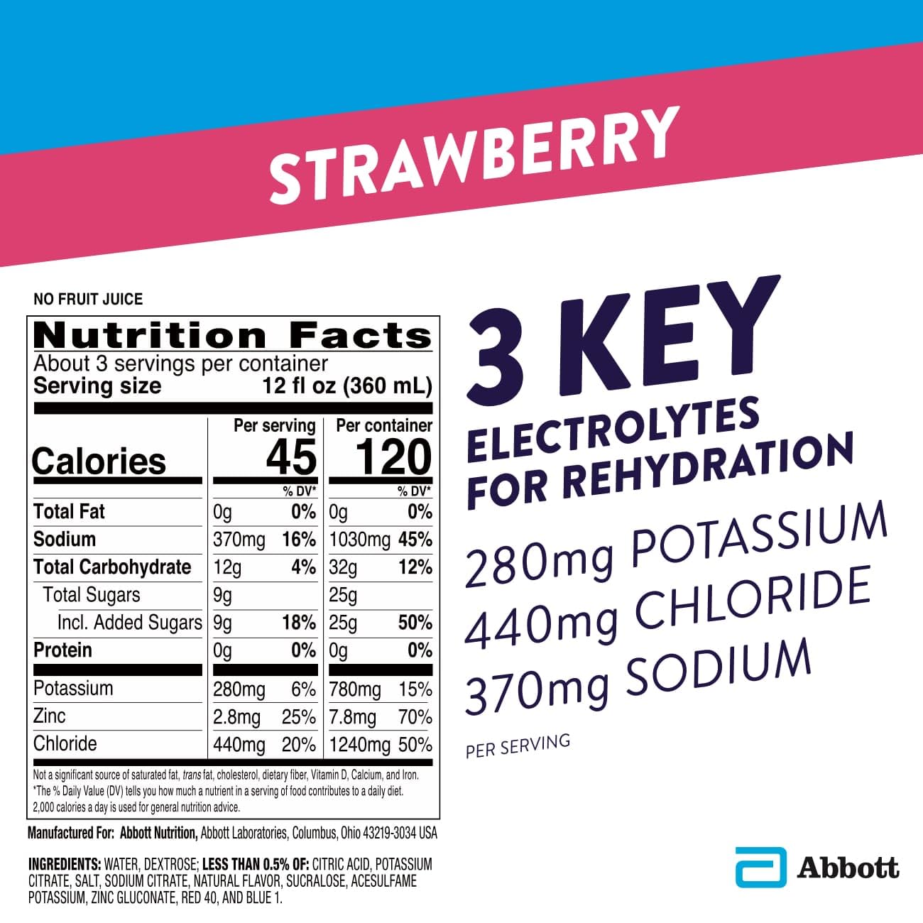 Pedialyte Electrolyte Solution, Strawberry, Hydration Drink, 8 Bottles, 1 Liter Each