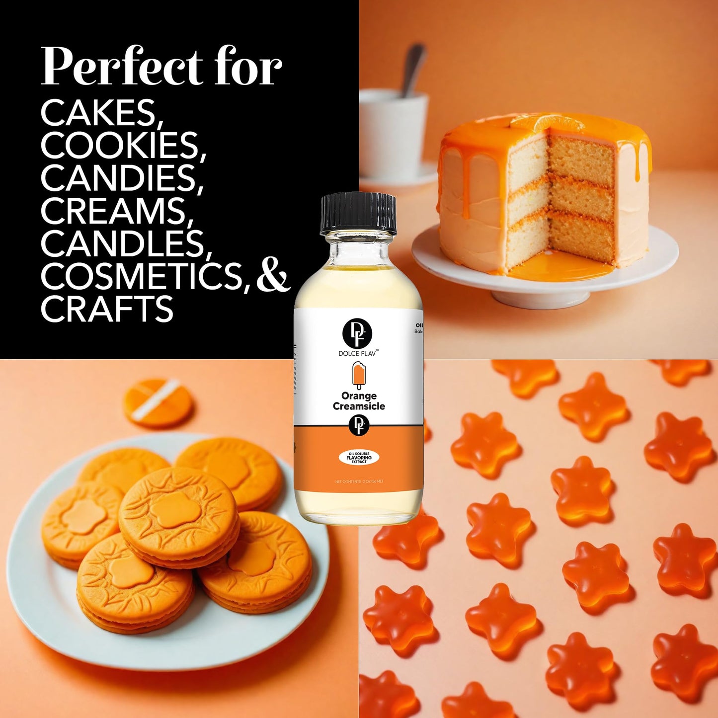 Dolce Flav Orange Creamsicle Extract, 2 Oz Oil-Soluble, Kosher, Sugar-Free Flavor for Candy, Chocolates & Desserts