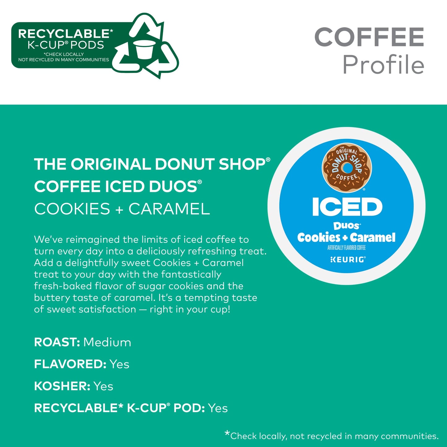 The Original Donut Shop Iced Duos Cookies + Caramel Coffee, Keurig Single Serve K-Cup Pods, 24 Count