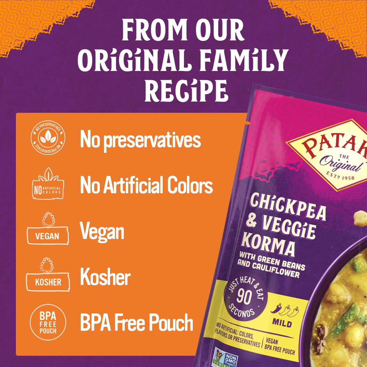 Pataks Chickpea & Veggie Korma, Mild & Creamy Curry, Vegetarian, 10.05 Ounce (Pack of 6)