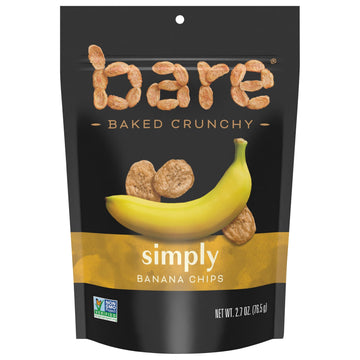 Bare Baked Crunchy Banana Chips, Simply Banana, Gluten Free, 2.7 oz Bag