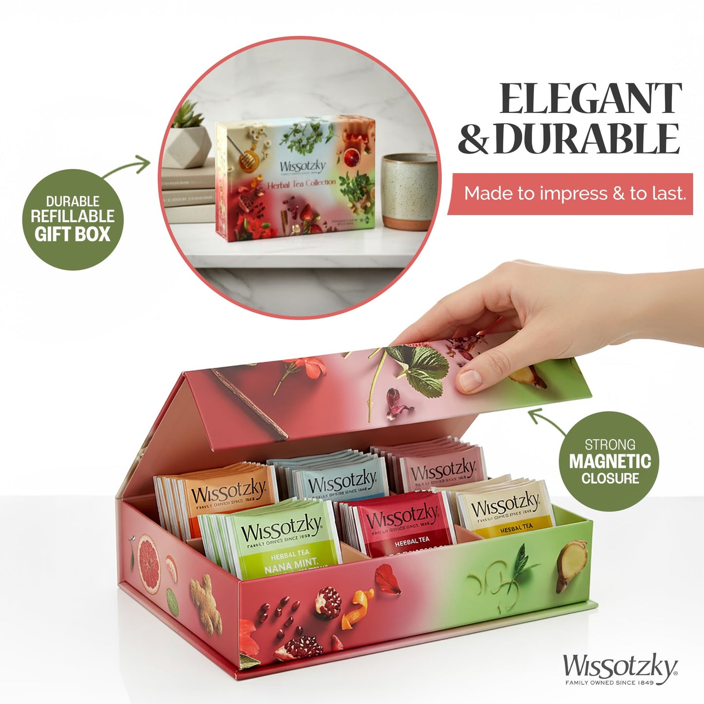 Wissotzky Herbal Tea Variety Pack Sampler - Caffeine-Free Gift Box with 6 Flavors, 42 Individually Wrapped Bags - Ideal for Holidays & Gifting