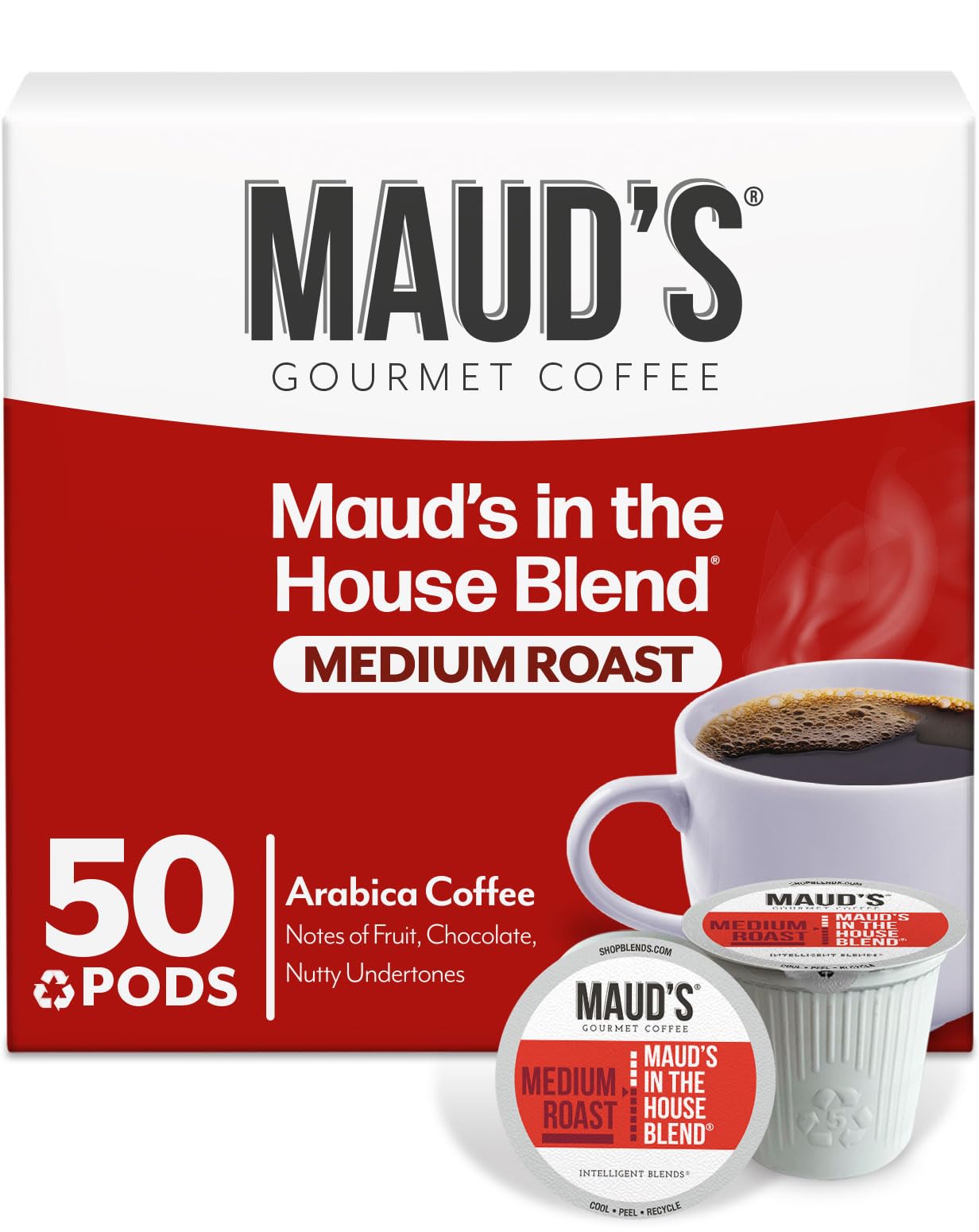 MaudS Medium Roast Coffee Pods  50Ct  Recyclable Single Serve Pods - 100% Arabica Coffee  Compatible With Keurig K Cups Maker