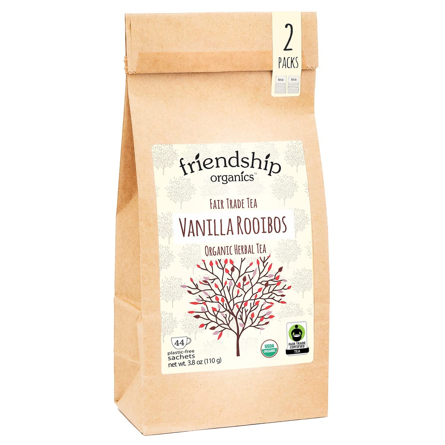Friendship Organics Vanilla Rooibos Tea Bags, Organic & Fair Trade, 44 Count