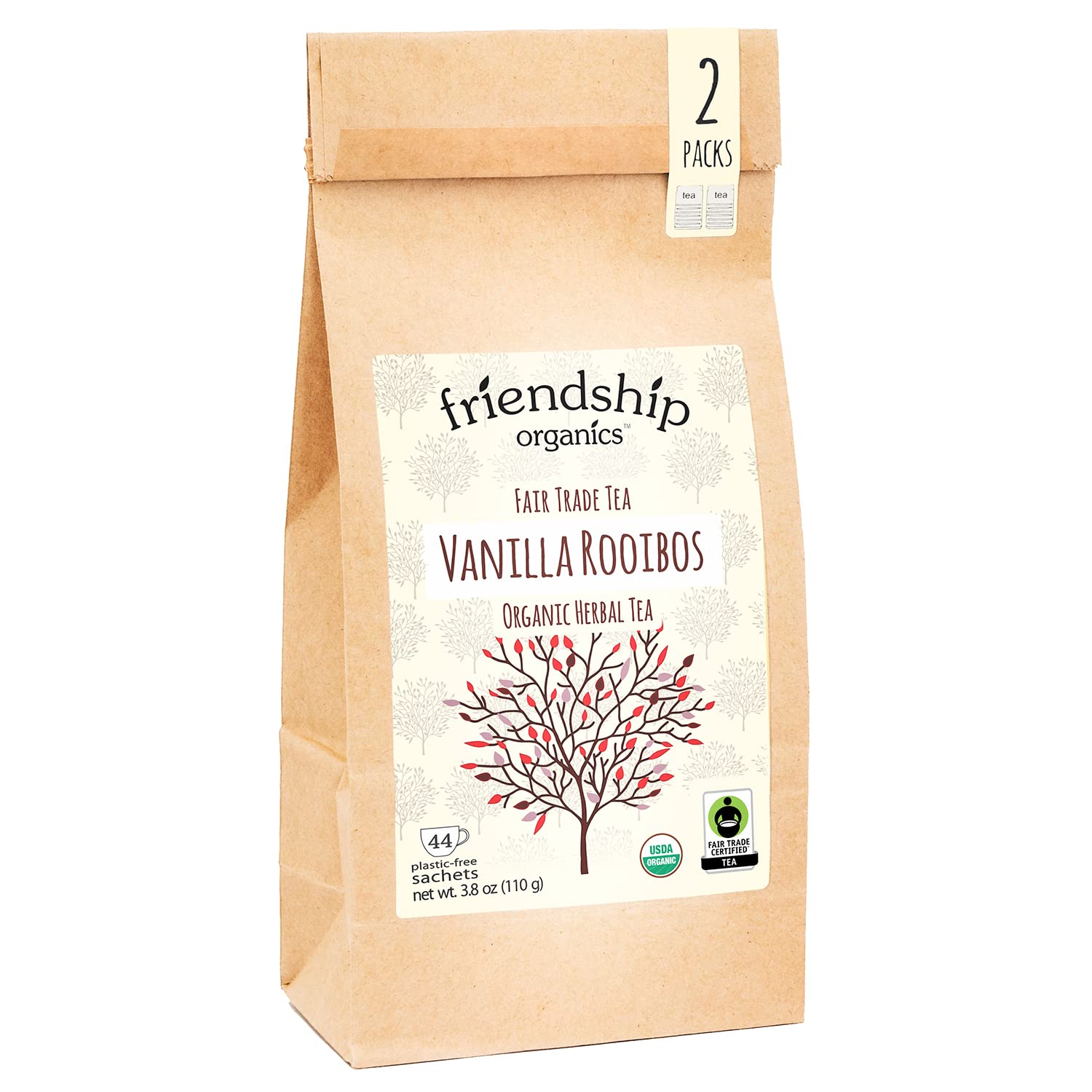 Friendship Organics Vanilla Rooibos Tea Bags, Organic & Fair Trade, 44 Count