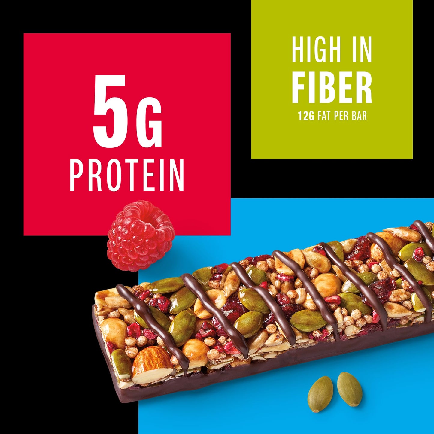 KIND Seeds Fruit & Nuts Snack Bar  Dark Chocolate Raspberry Pumpkin Seed | 5g Protein  High Fiber  Gluten Free Bars  1.4 OZ  36 Count