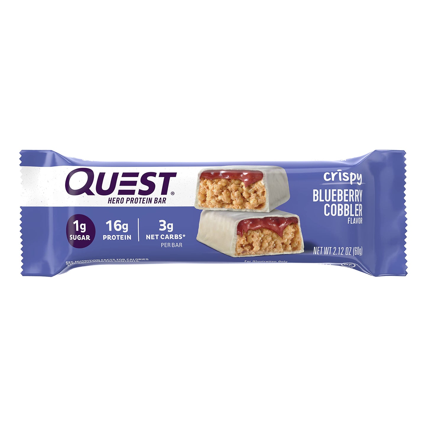 Quest Nutrition Crispy Blueberry Cobbler Hero Protein Bar, 16G Protein, 1G Sugar, 3G Net Carb, Gluten Free Protein Snack, Keto Friendly, 12 Count