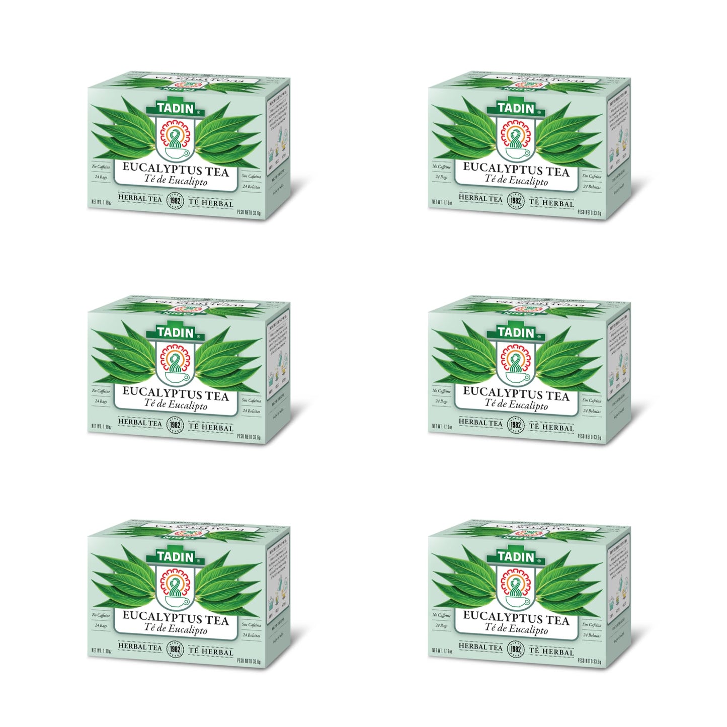 Tadin Eucalyptus Tea - Herbal, Caffeine Free, 24 Tea Bags Per Box, Pack of 6, Model AY-OMES-BTLO