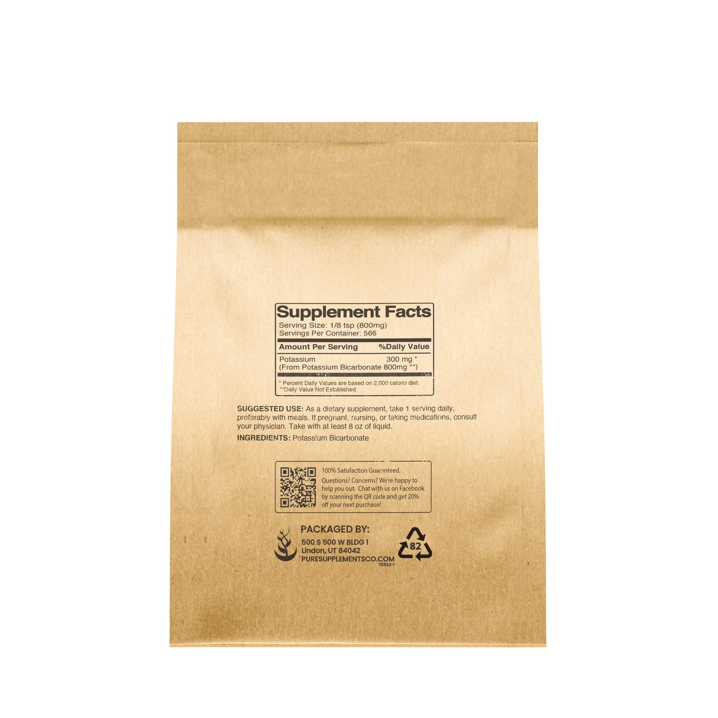 PURE ORIGINAL INGREDIENTS Potassium Bicarbonate - 16 Ounce - Food Safe Electrolyte Leavening Agent