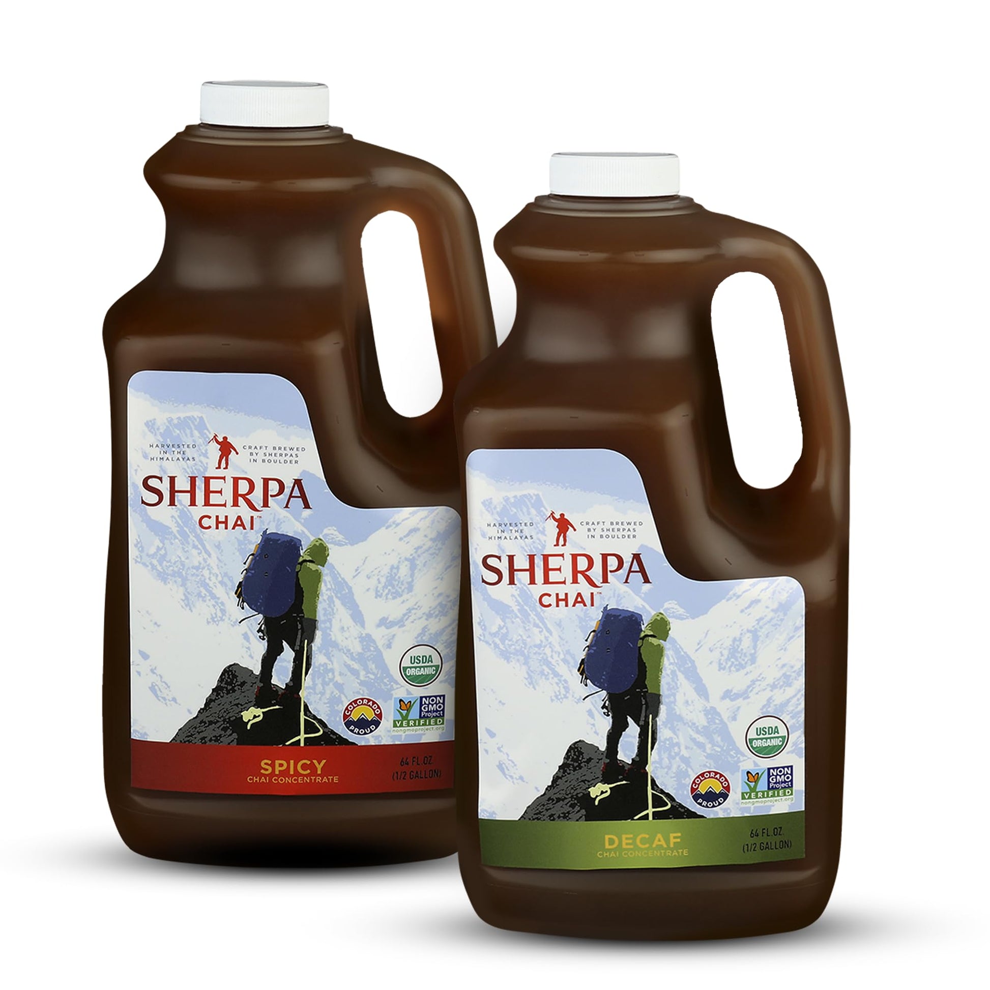Sherpa Chai Spicy, Decaf Organic Chai Tea Concentrate, 128 oz- Himalayan Black Tea Concentrate w/Freshly Pressed Ginger- Authent