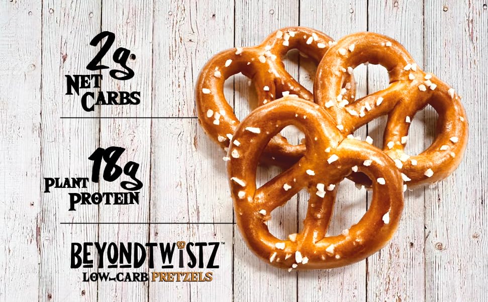 BeyondChipz Low Carb Pretzels, Garlic Butter, Keto Friendly, 8oz Family Size (Pack of 3), 2g Net Carbs, 18g Protein
