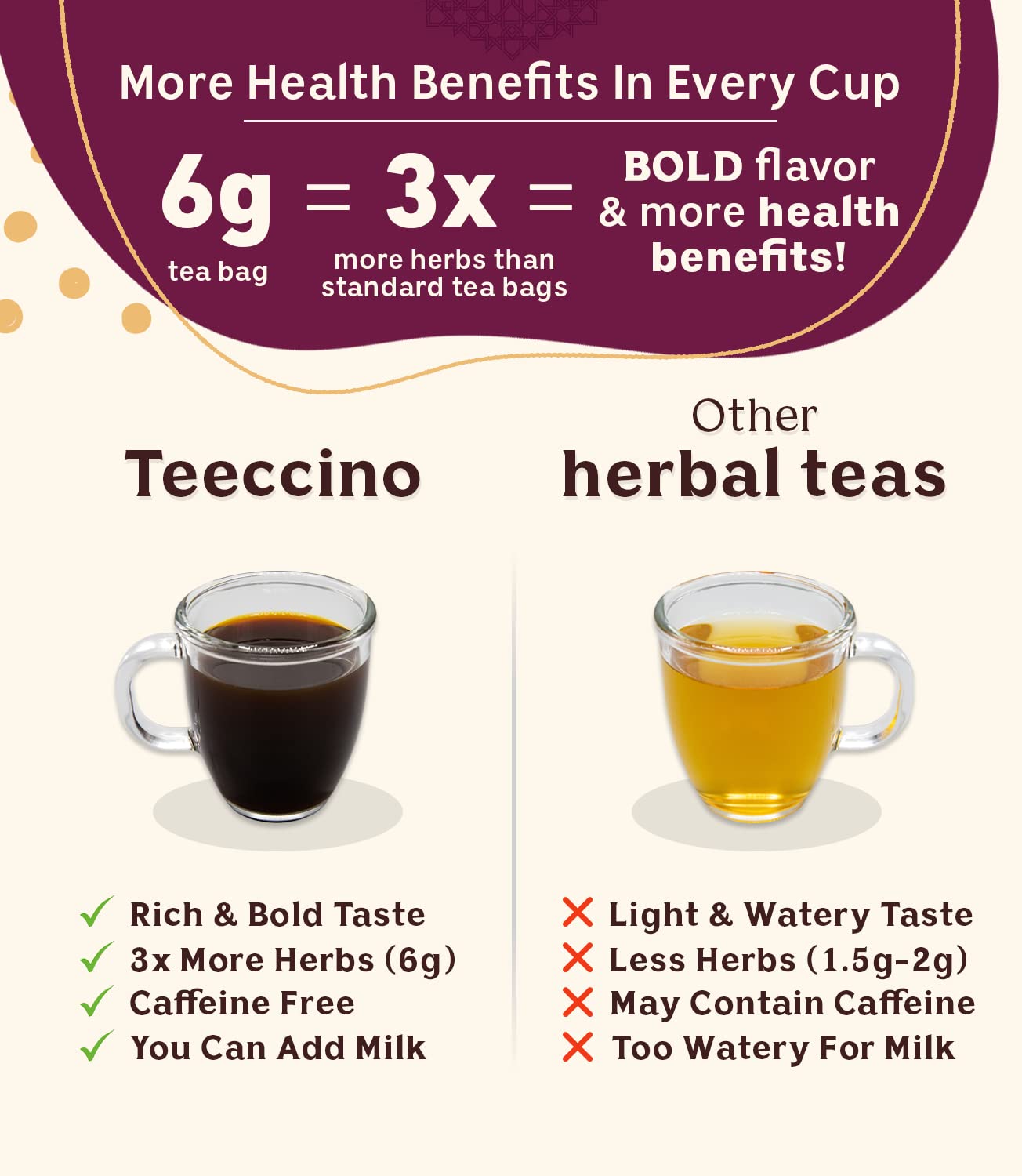 Teeccino Herbal Tea - Vanilla Nut, Caffeine-Free, Prebiotic, 10 Tea Bags, Pack of 4