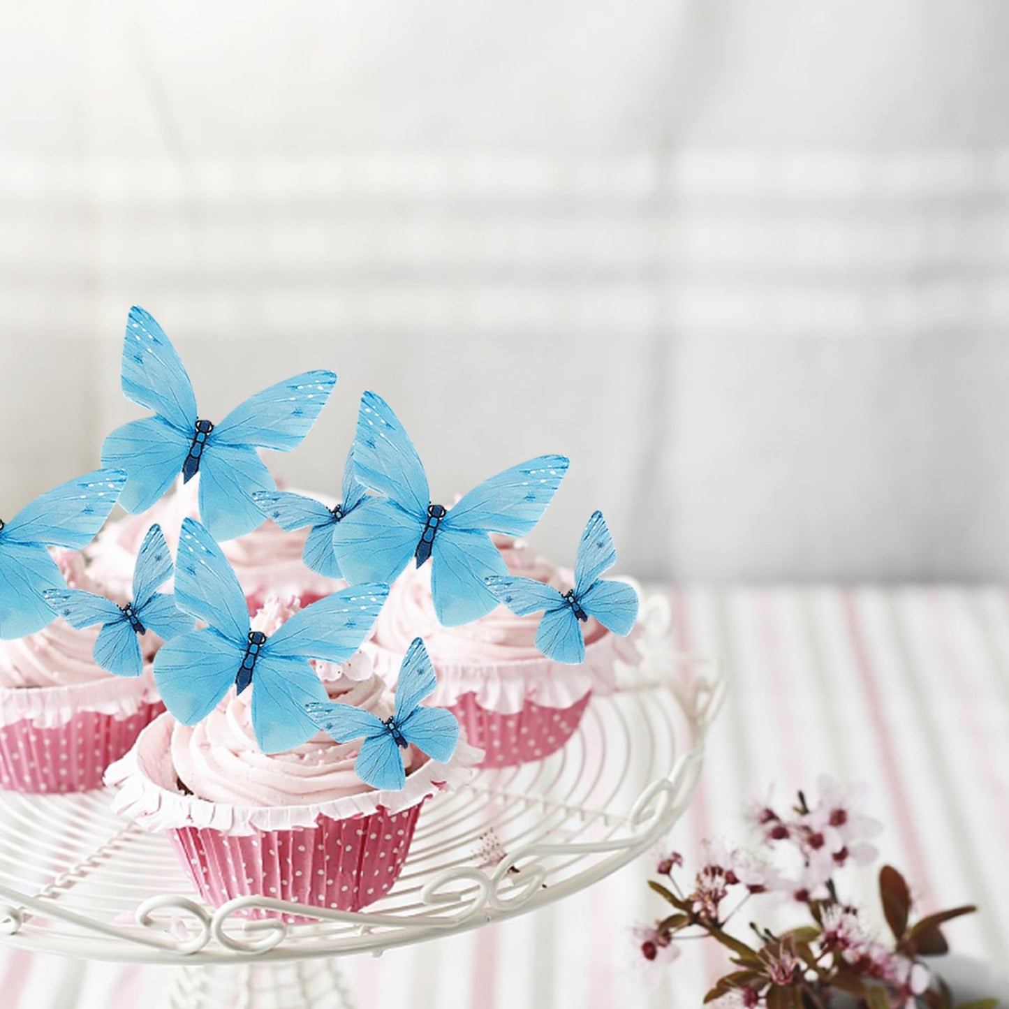 ZHUOWEISM 72PCS Edible Butterfly Cupcake Toppers, Paper Decorations for Baby Shower & Kids Birthday Party, Design 1 Blue