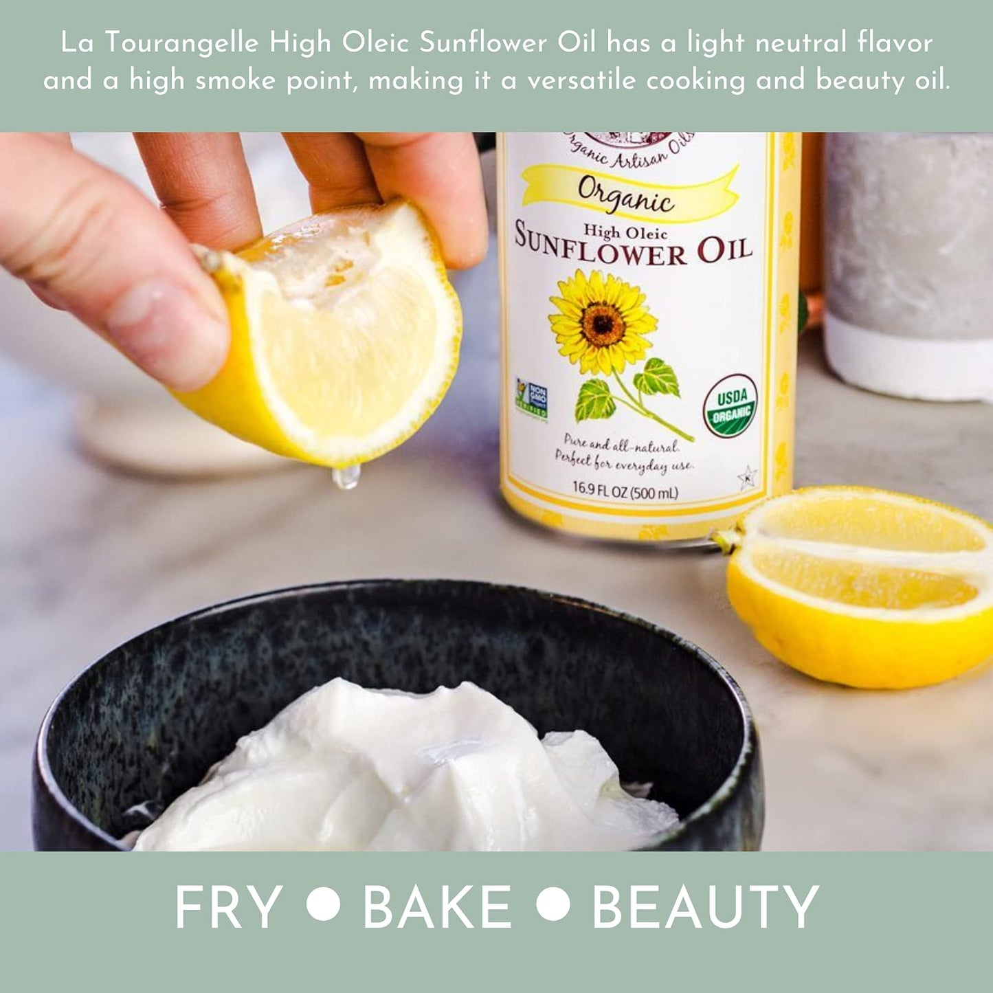 La Tourangelle, Organic High Oleic Sunflower Oil, Neutral Oil For Medium to High Heat Cooking and Skin Care, Non GMO, Pesticide