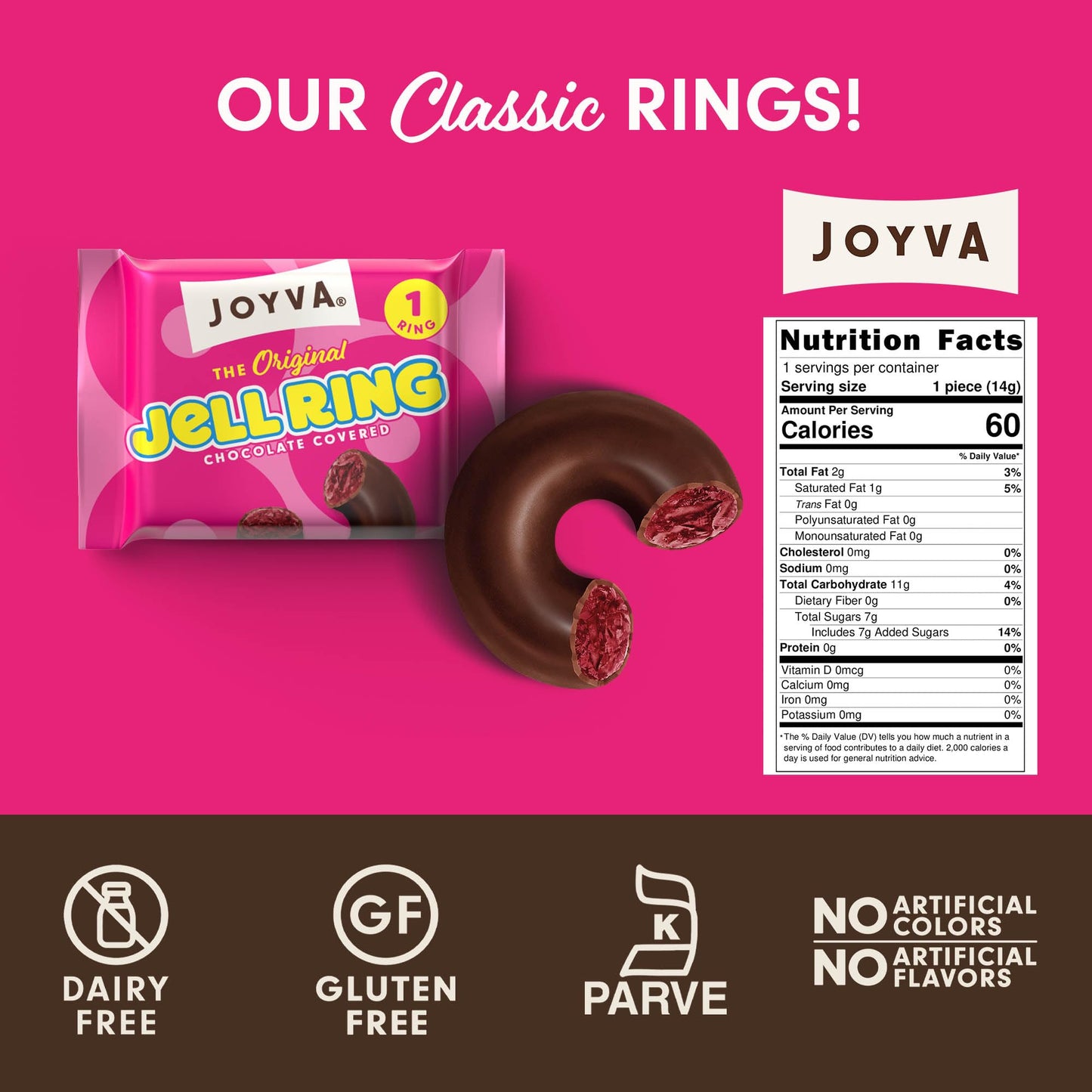 Joyva Original Jell Rings | Box of 96 | Sweet Jell Center with Smooth Dark Chocolate Coating | Kosher Parve | Free of Dairy, Glu