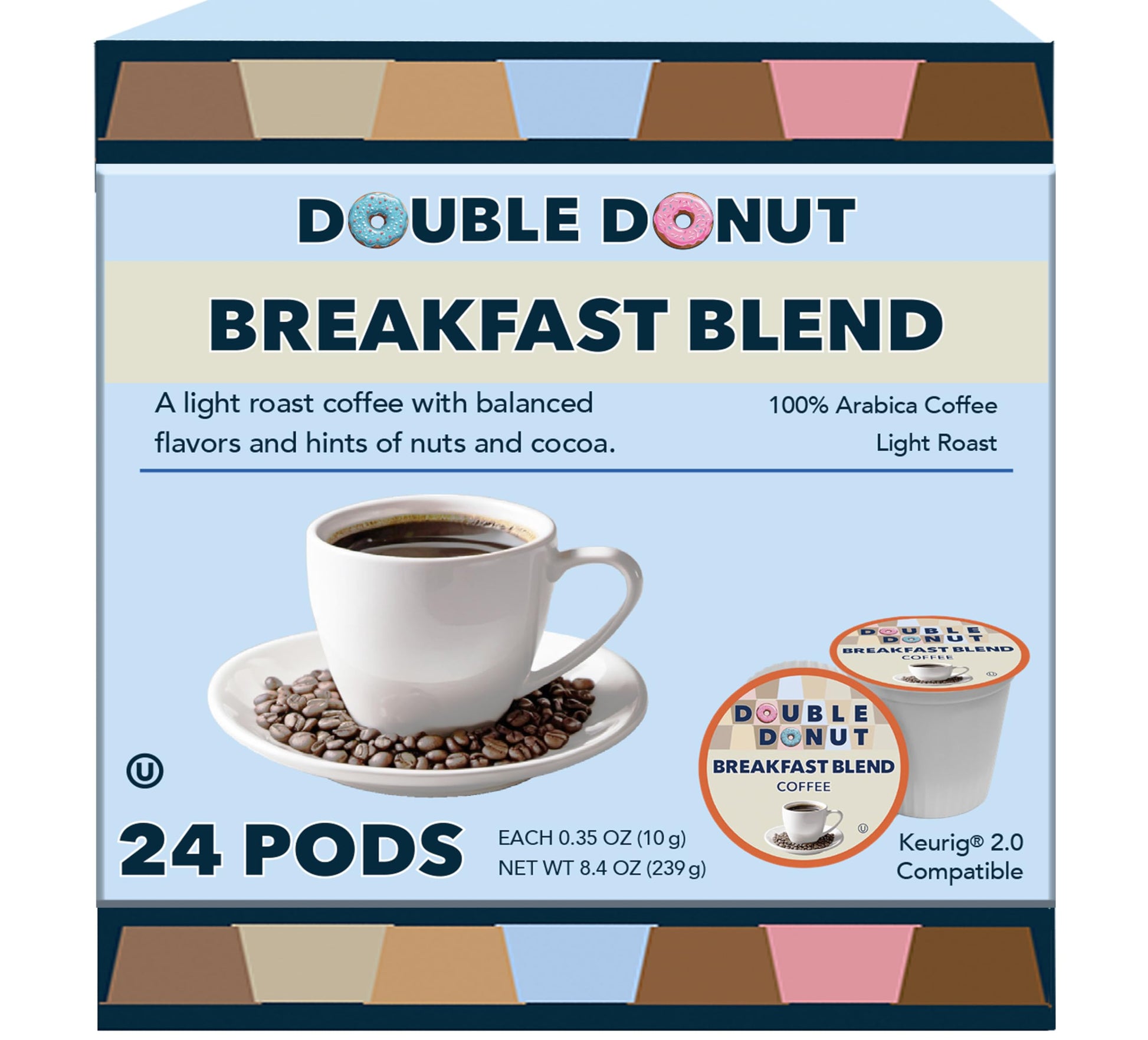 Double Donut Coffee Breakfast Blend Medium Roast Coffee Pods for Keurig, 24 Count, Model 1154480