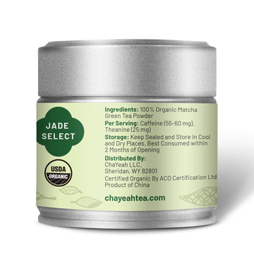 Chayeah, Jade Select Matcha For Lattes & Regular Tea, Organic Ceremonial Grade Matcha Green Tea Powder, First Harvest (1.06 Oz T