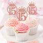 UNIMALL Rose Gold Glitter Cupcake Toppers, Pack of 24, Small Size, Bamboo and Paper Material, 15th Birthday Party Decoration